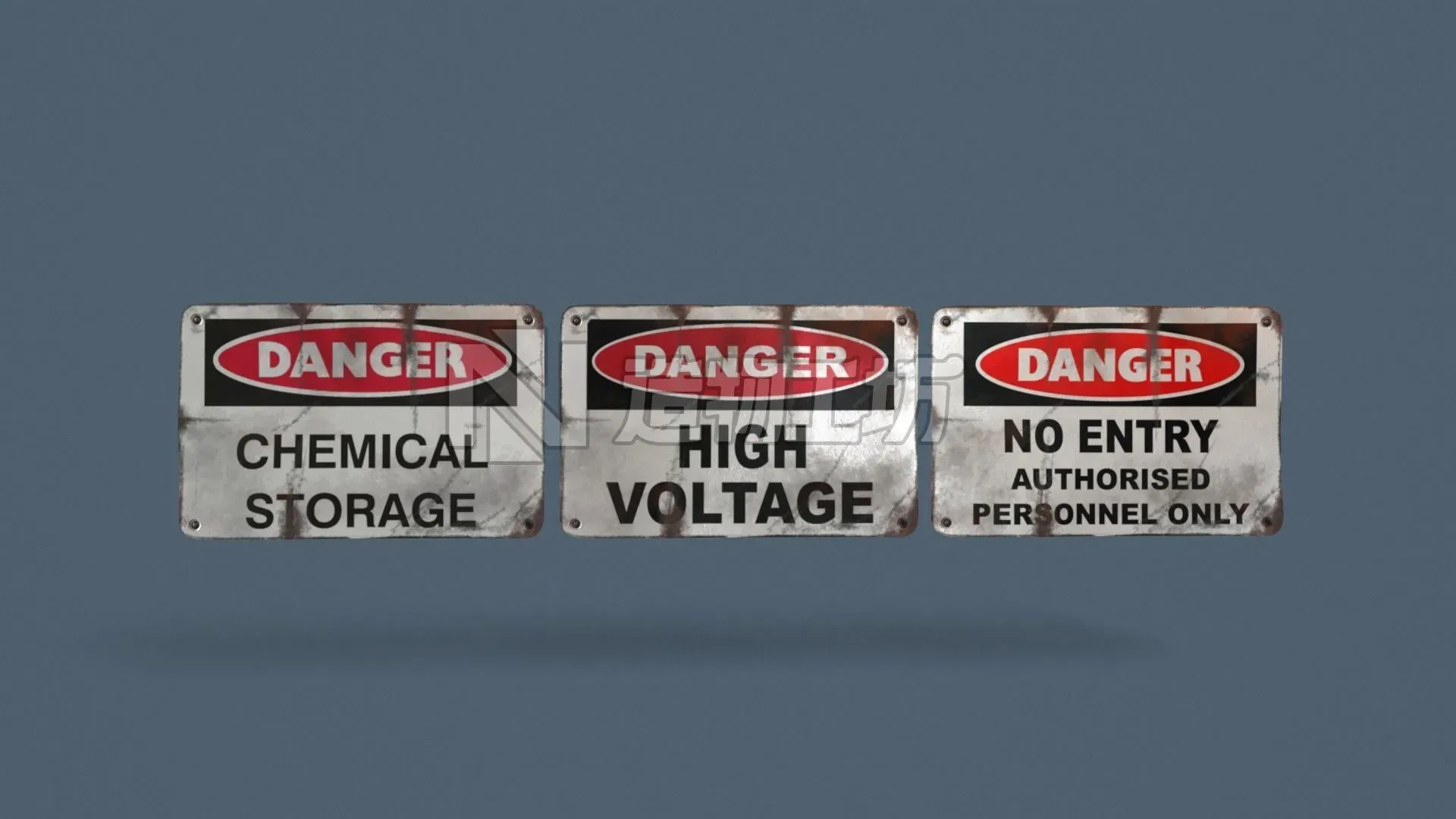 Metal warning signs Common Enviroment Assets Low-poly 3D model