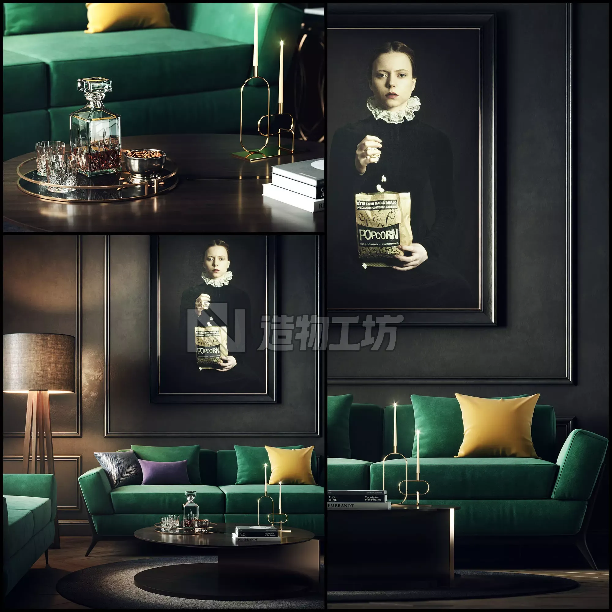 Black interior 3d scene 3D model