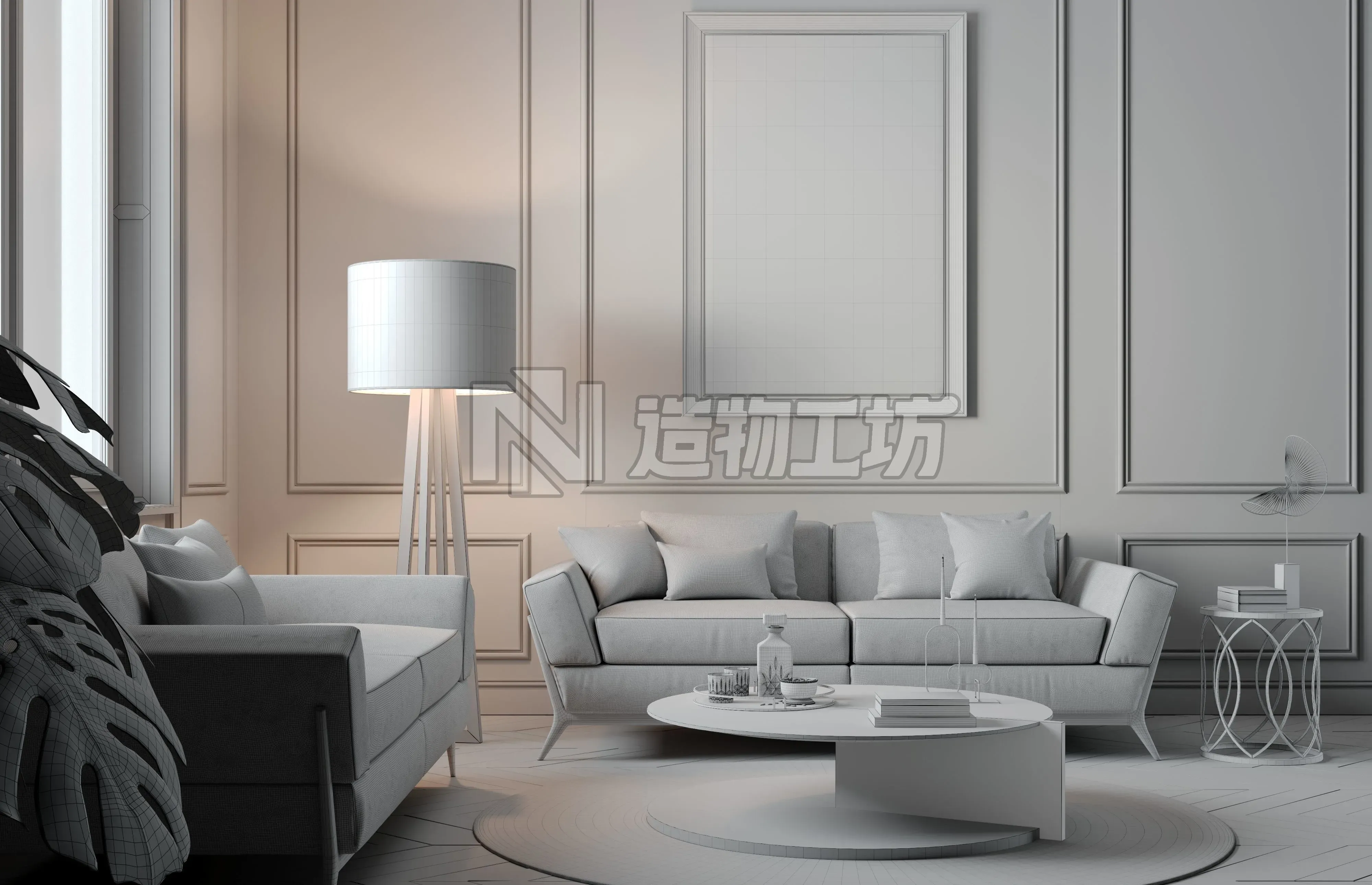 Black interior 3d scene 3D model