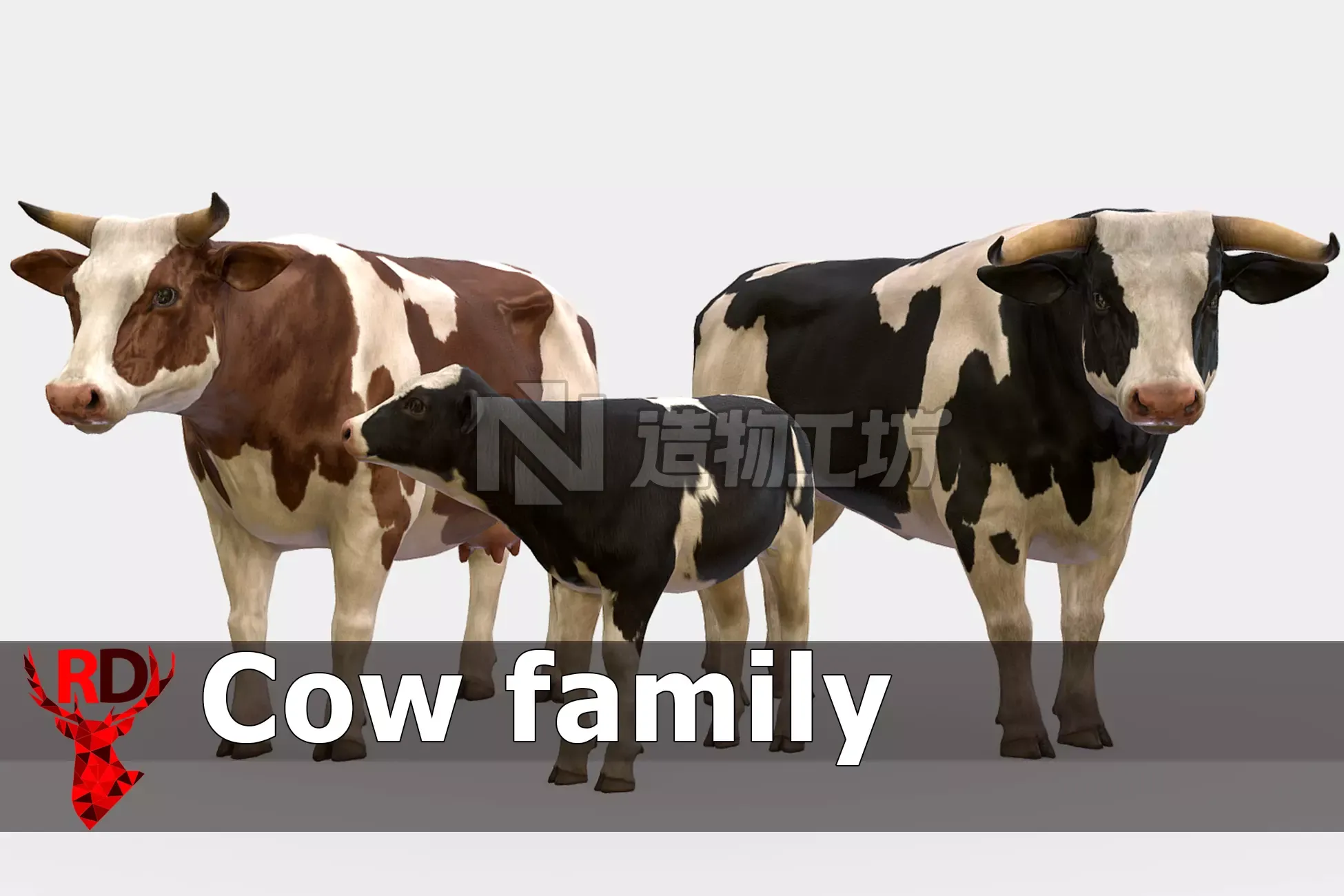 Cow family Low-poly 3D model