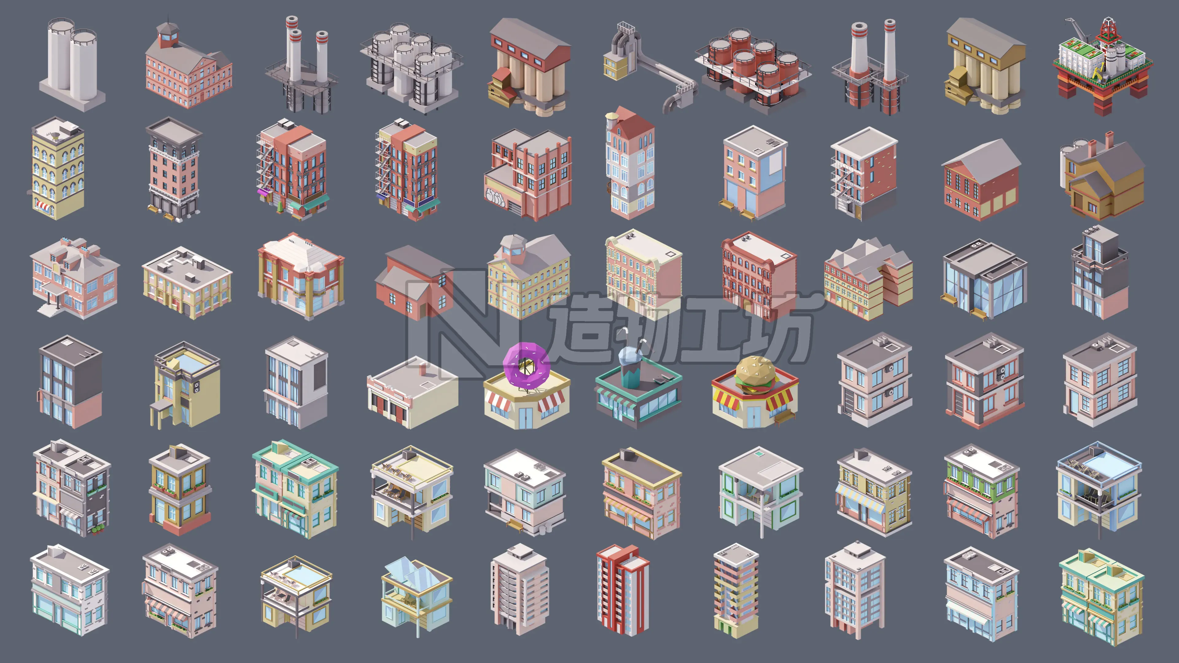 Industrial City Low-poly 3D model
