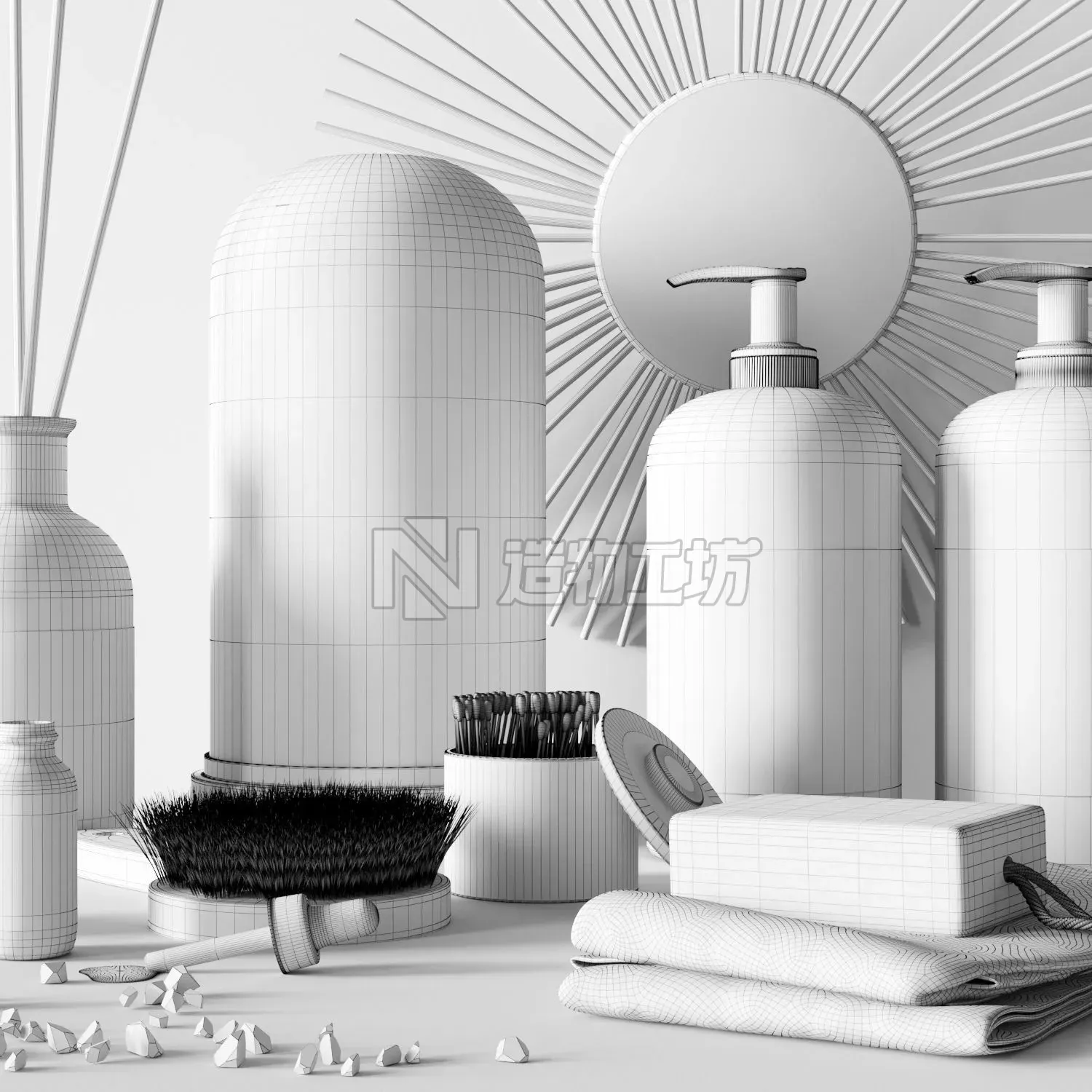Elegant bathroom accessories 3D model