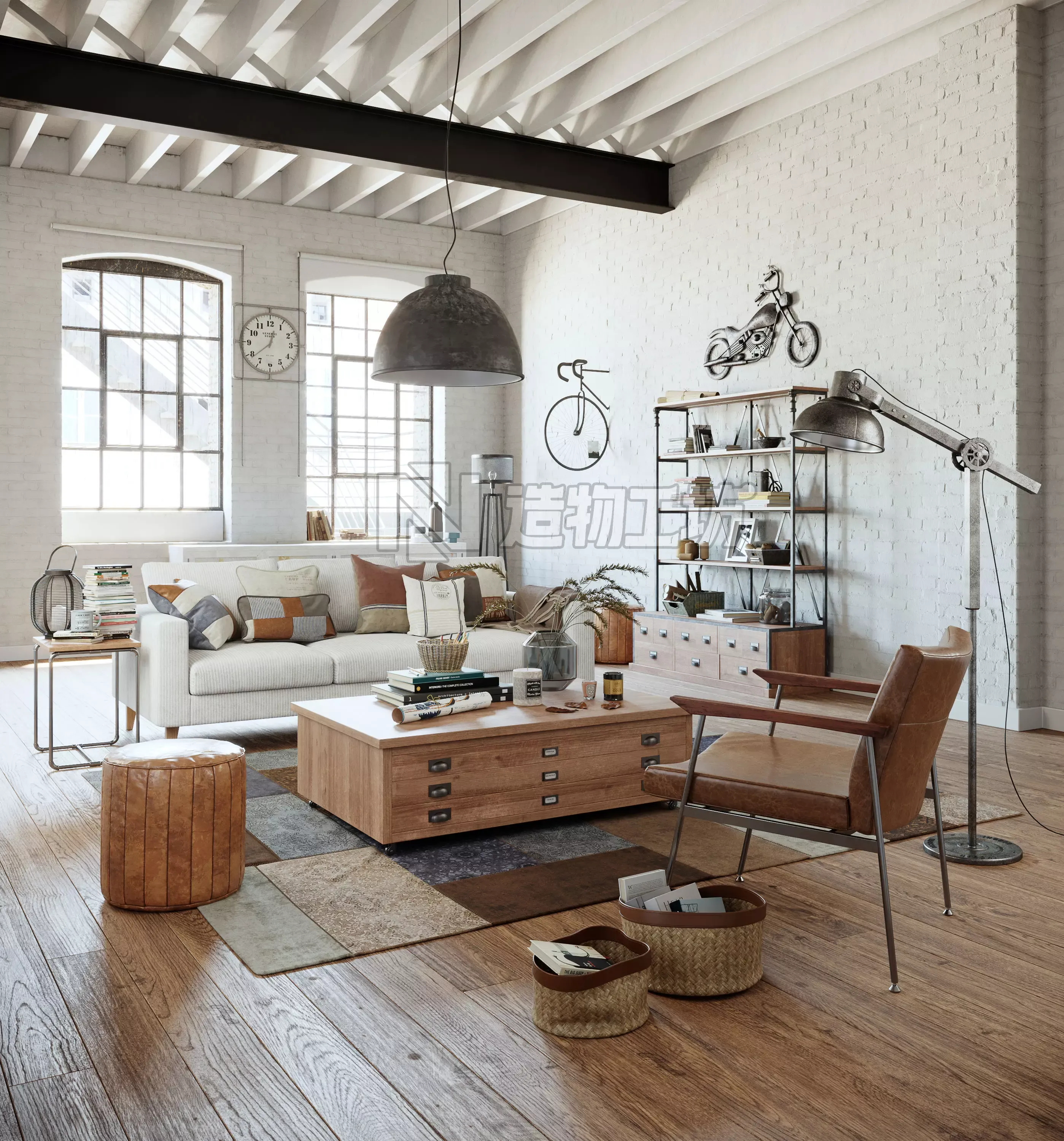 Industrial Living Interior scene 3D model