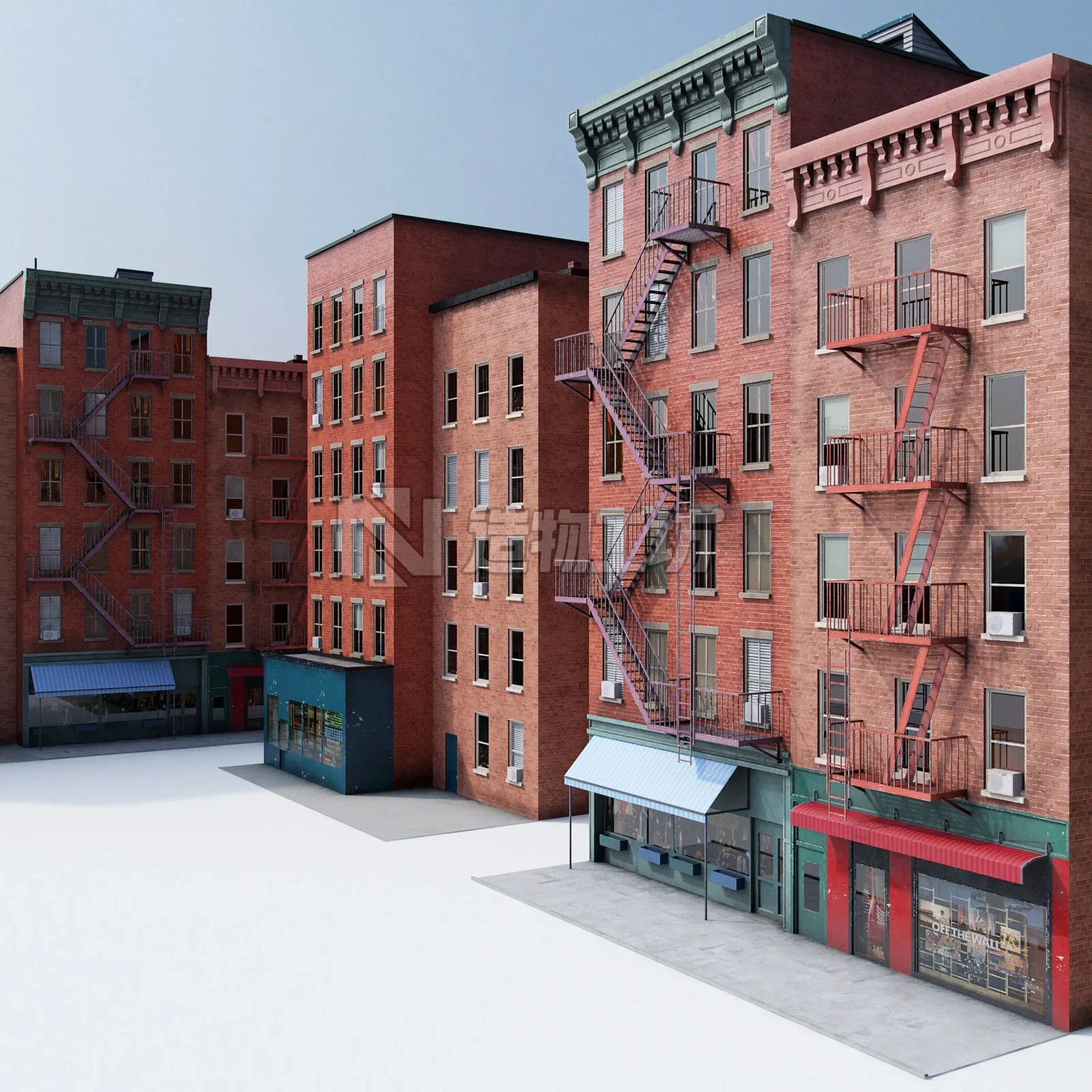 Chicago brick building 2 Low-poly 3D model