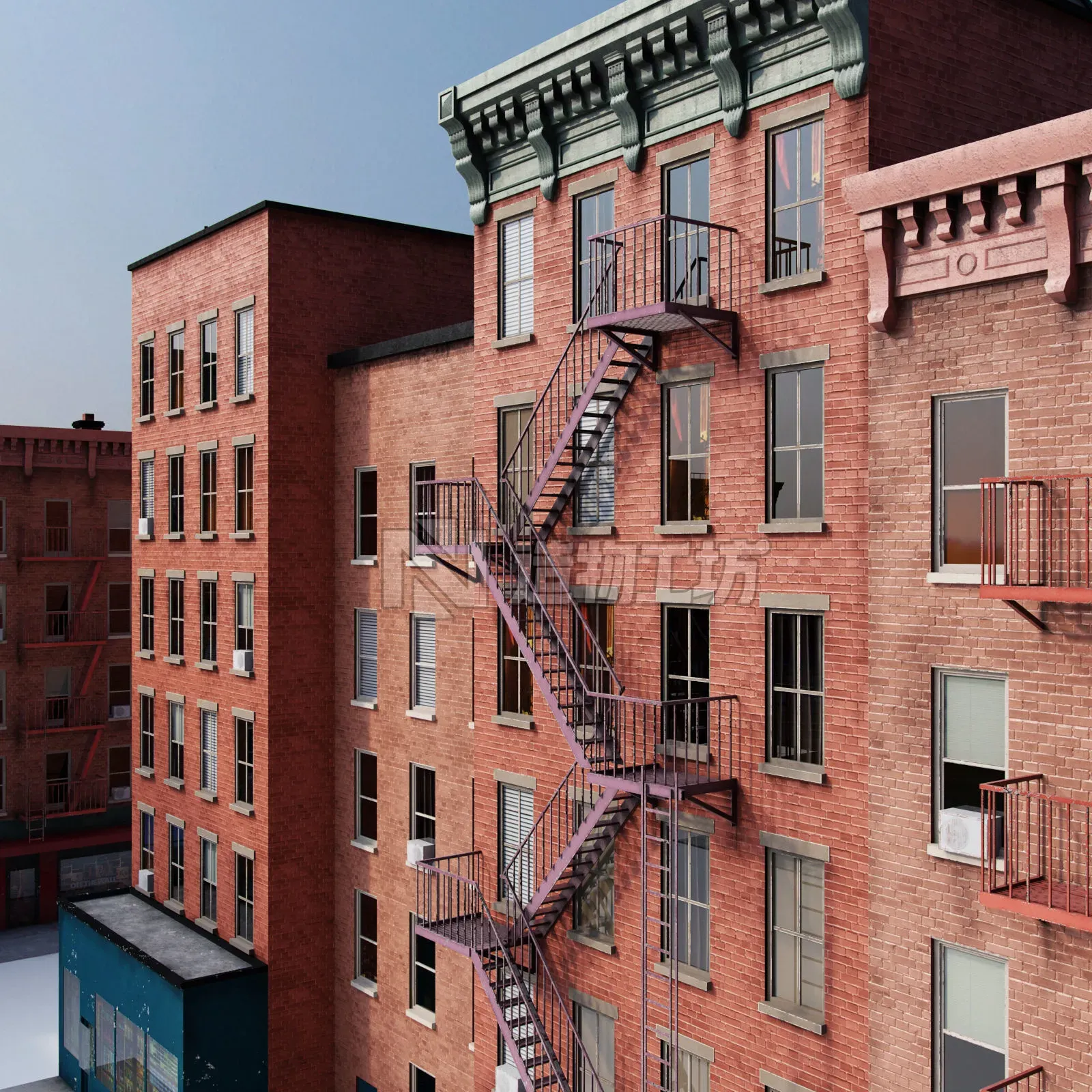 Chicago brick building 2 Low-poly 3D model