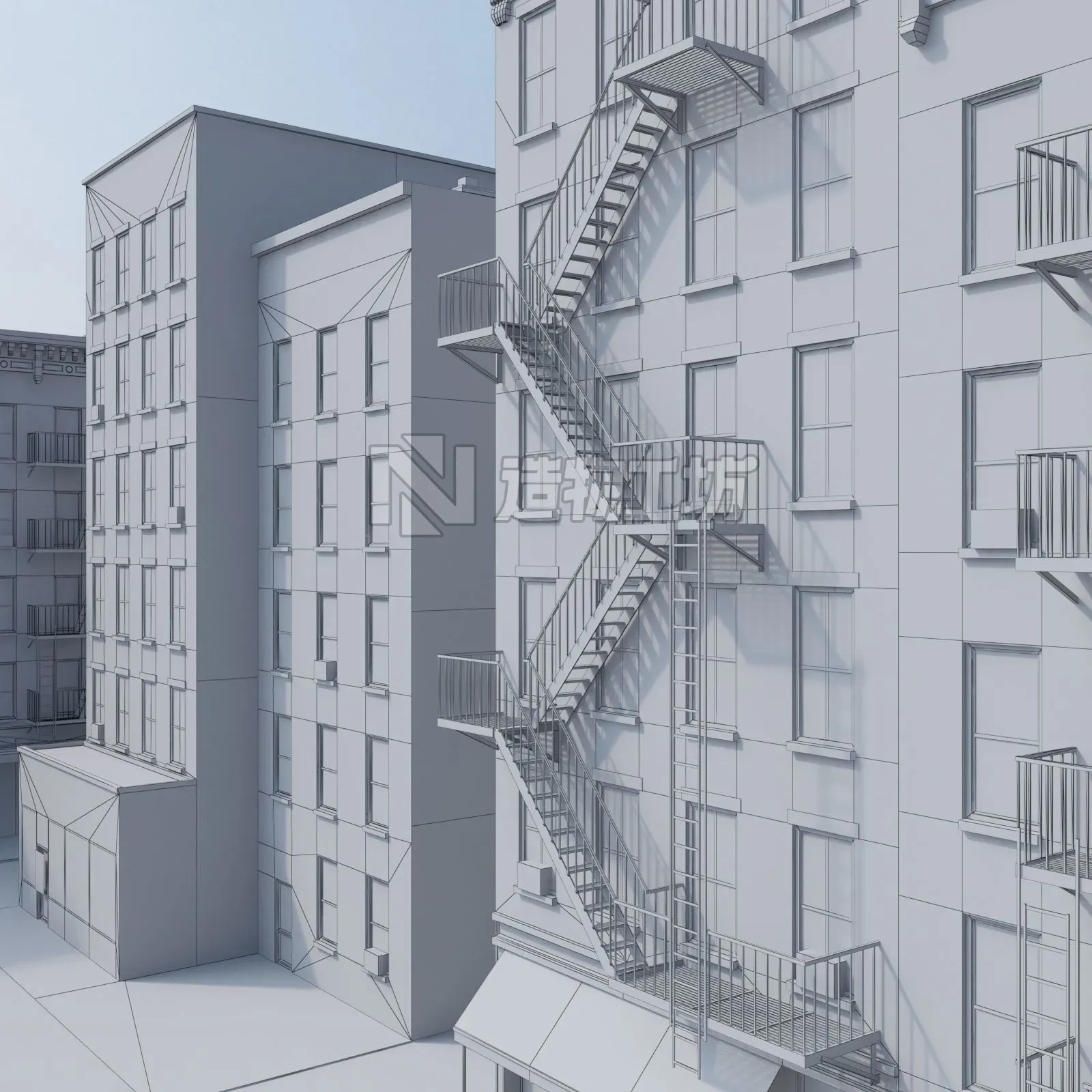 Chicago brick building 2 Low-poly 3D model