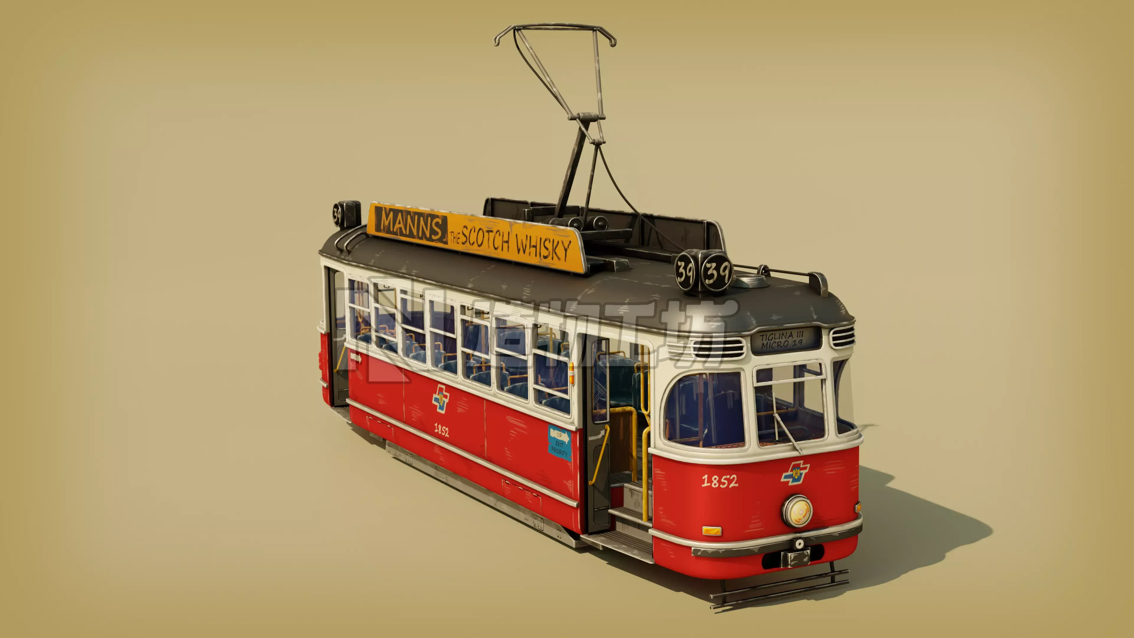 Tram Stylized Low-poly 3D model