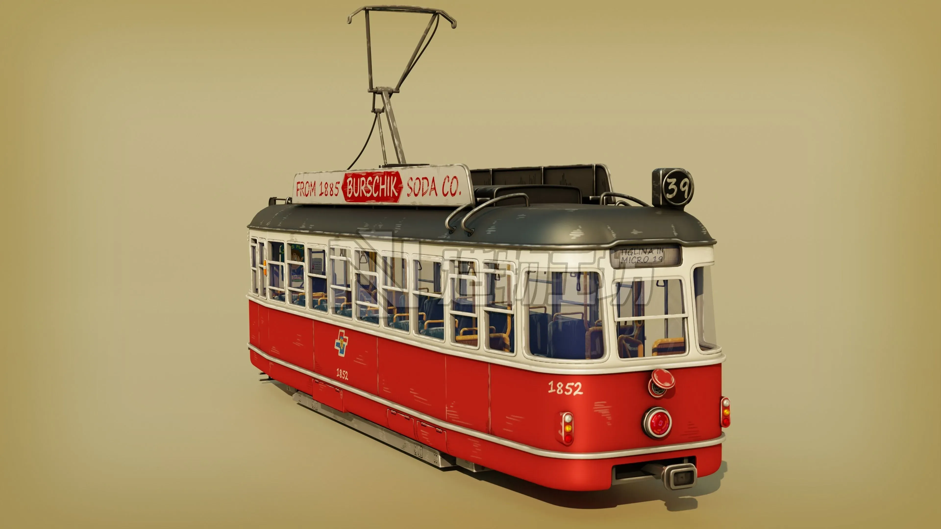 Tram Stylized Low-poly 3D model