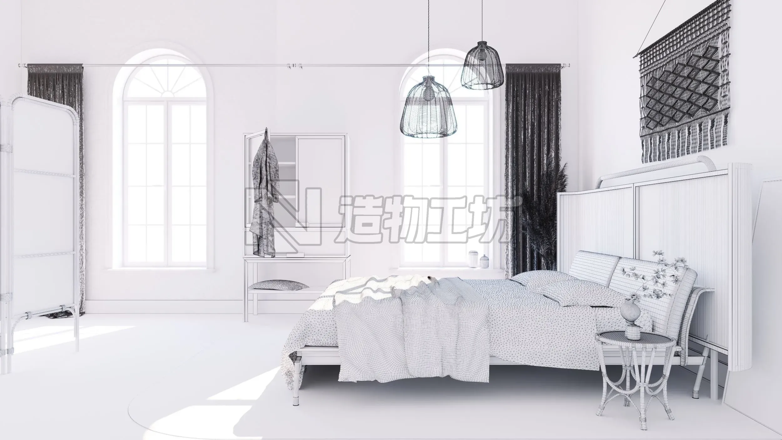 scandinavian bedroom scene 3D model 3D model