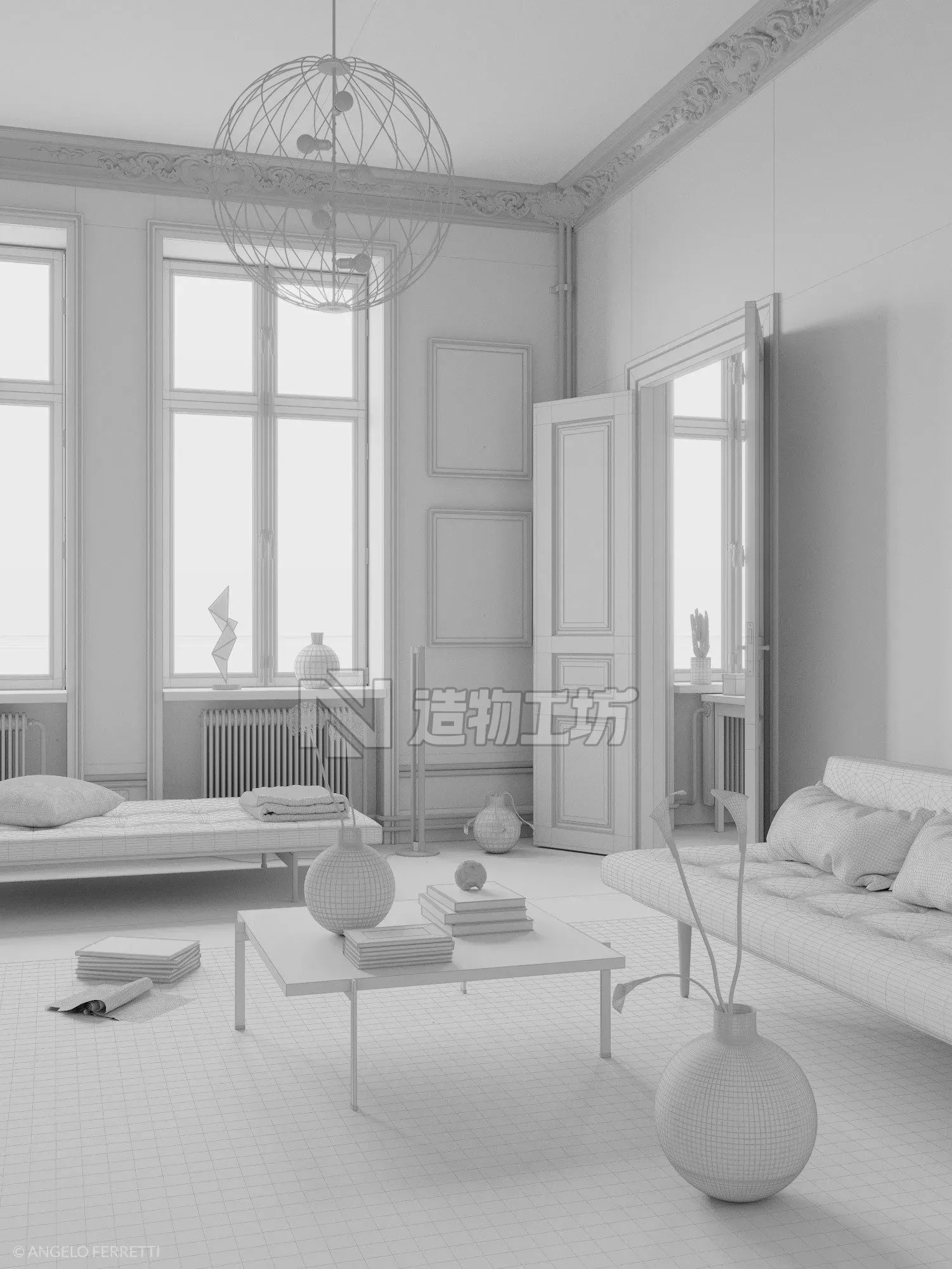 Blue Scandinavian Interior scene 3D model
