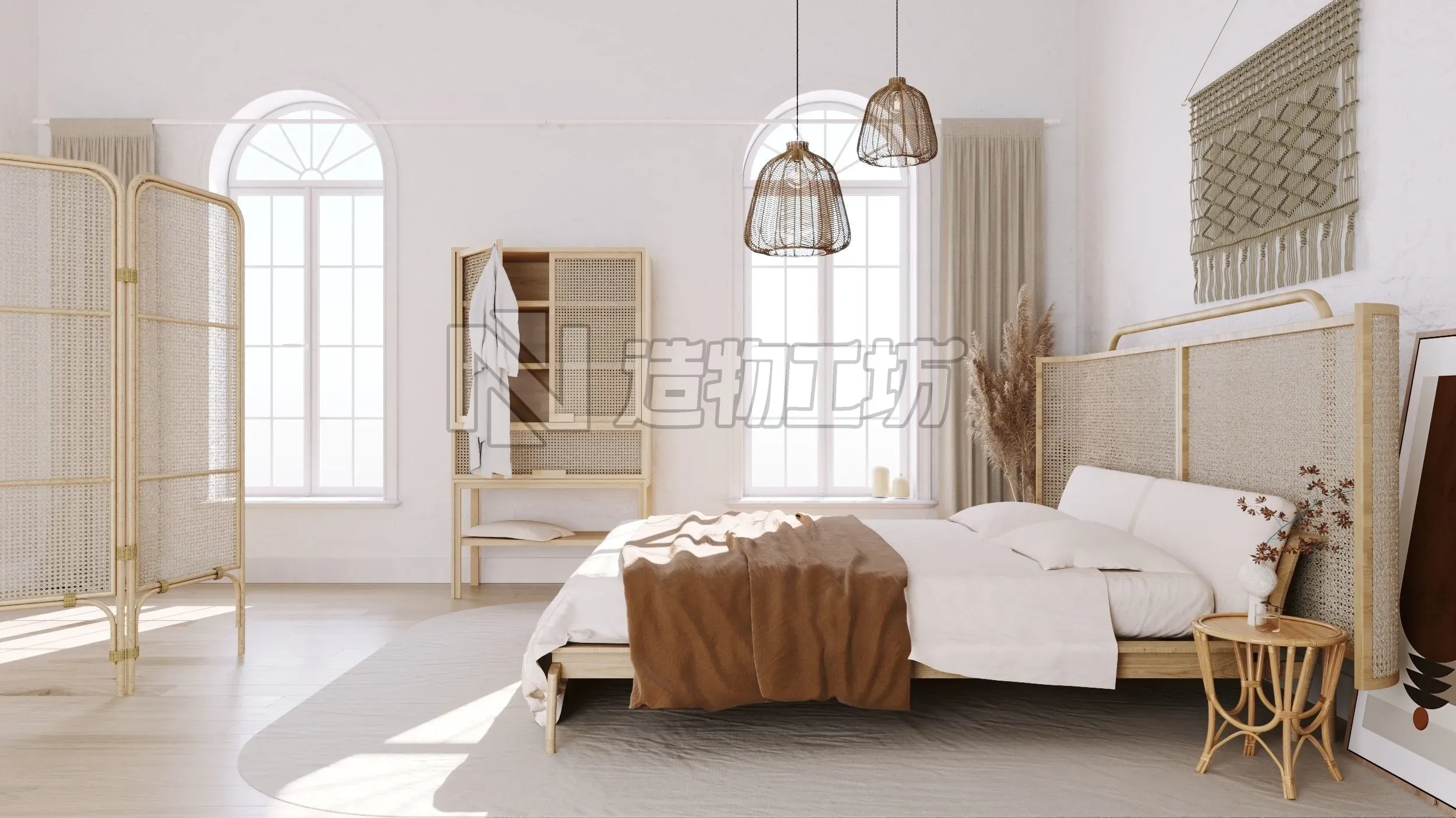 scandinavian bedroom scene 3D model 3D model