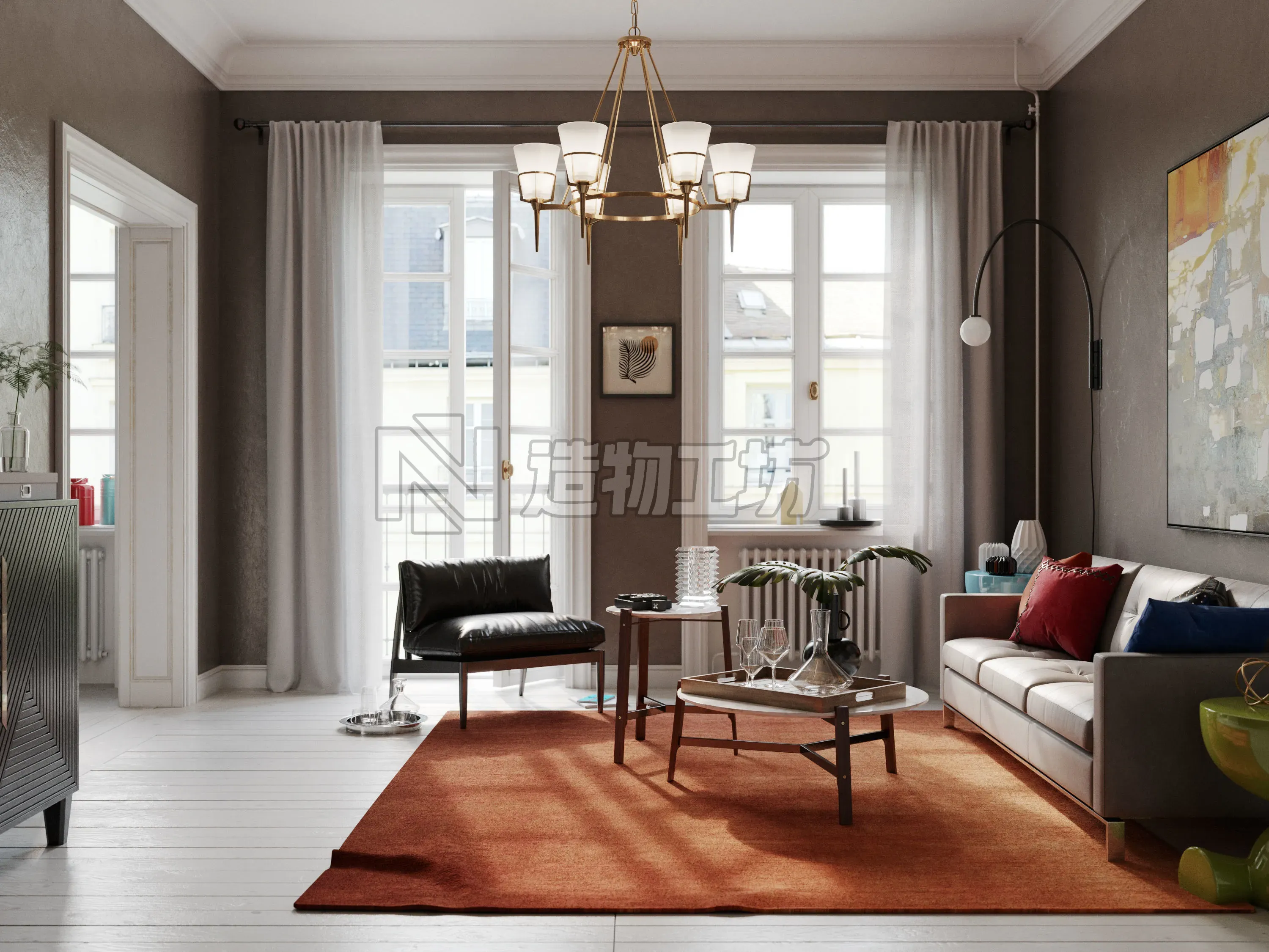 Classic Dark Living Room 3D model