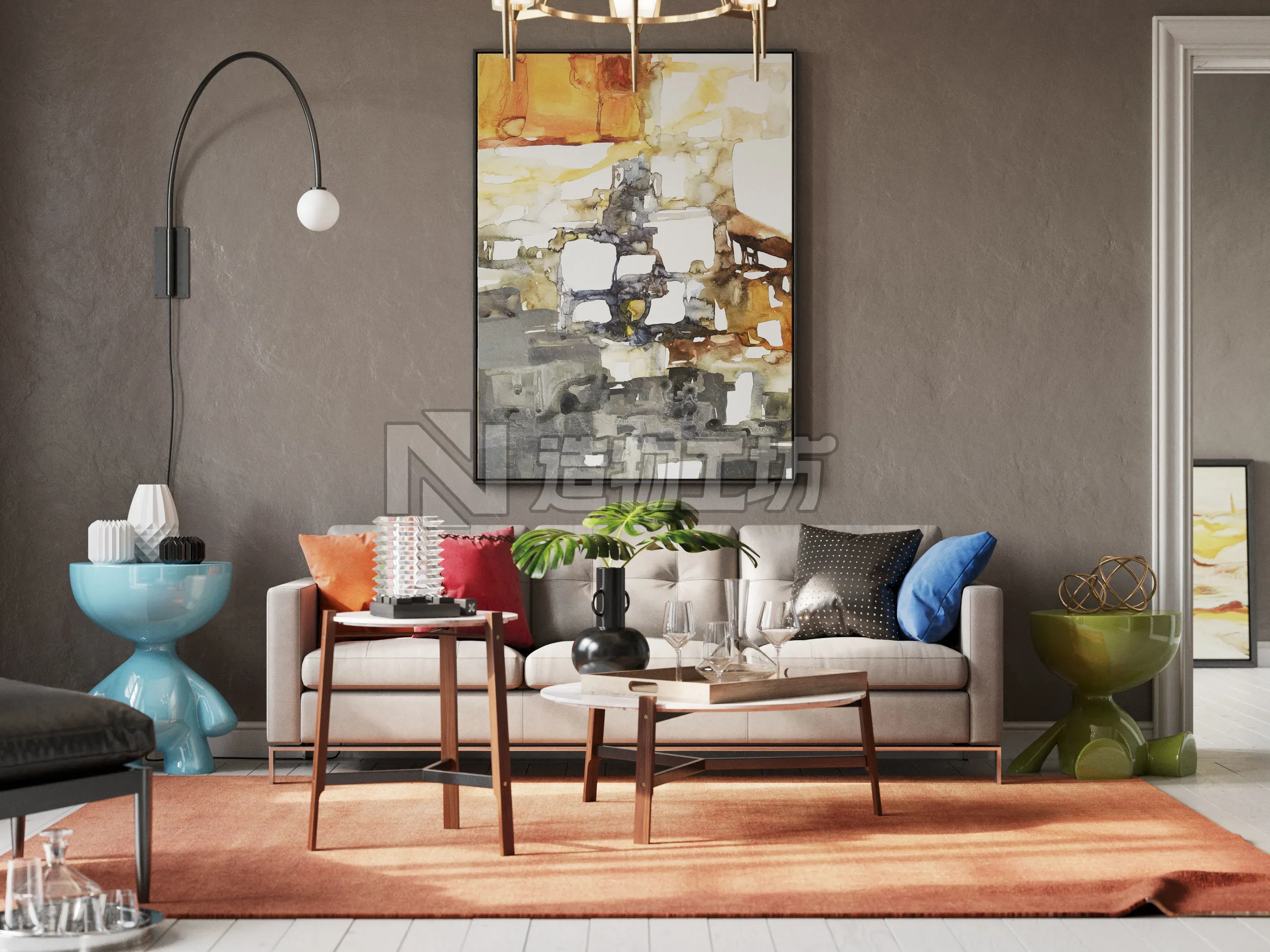 Classic Dark Living Room 3D model