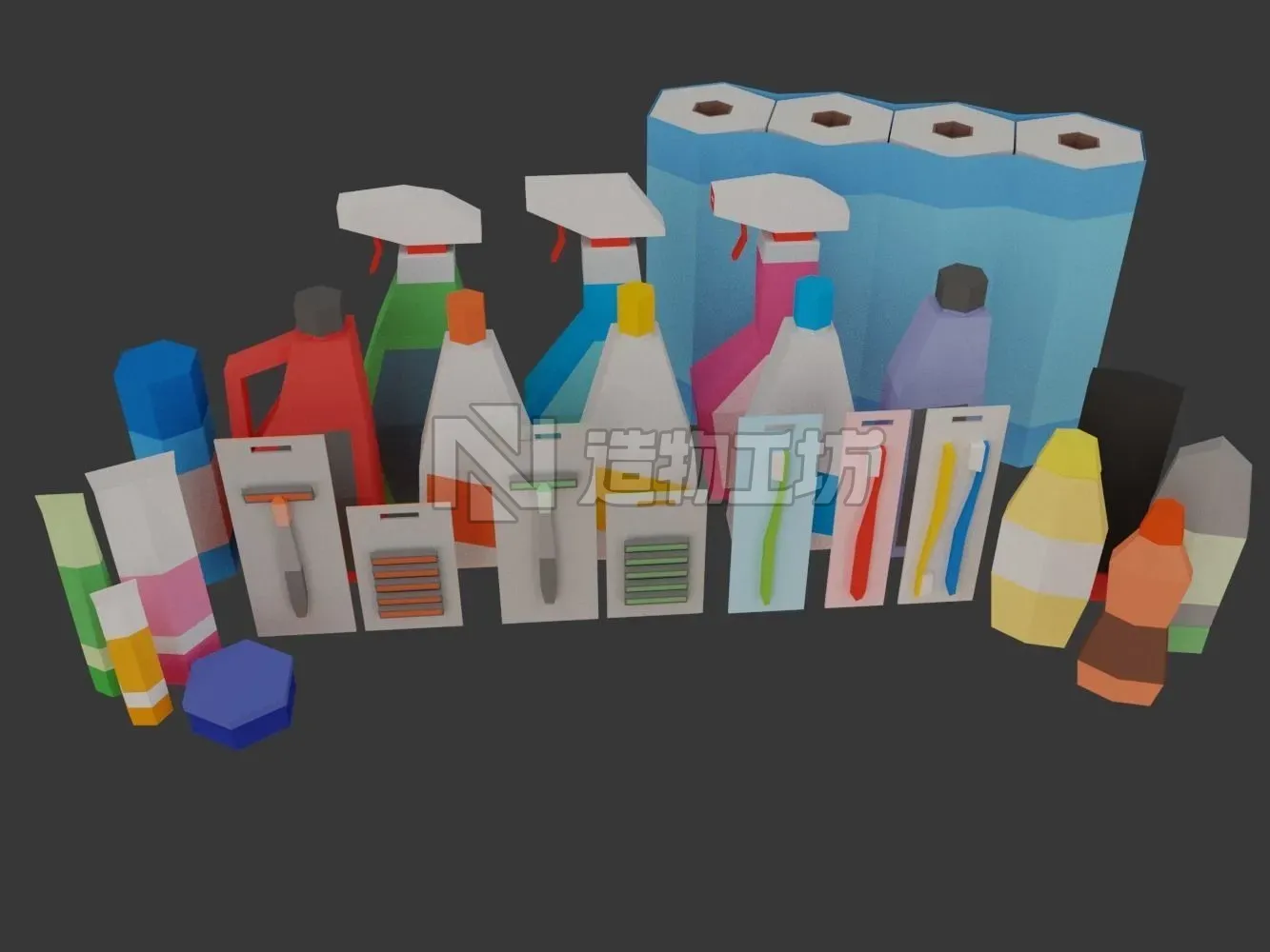 Low Poly Supermarket Set machine Low-poly 3D model