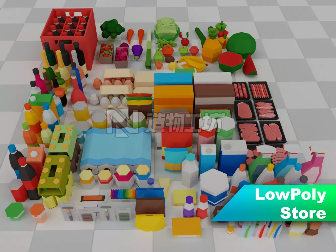 Low Poly Supermarket Set machine Low-poly 3D model