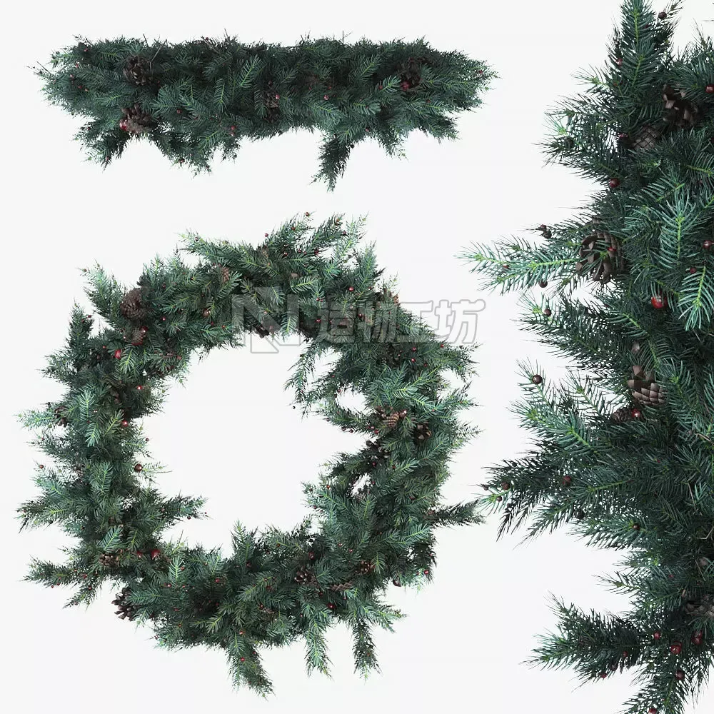 Christmas wreath with decor 3D model
