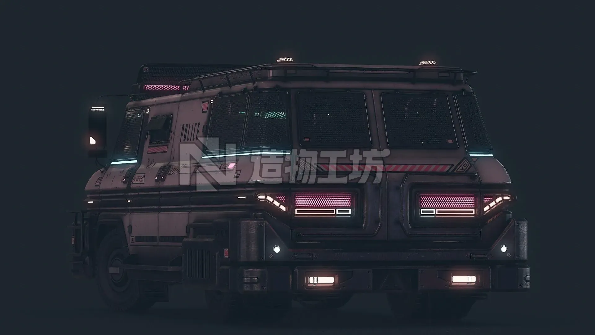 Cyberpunk Riot Van Low-poly 3D model