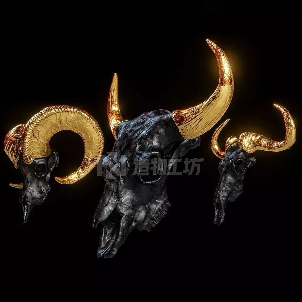 Horned Mammal Skull 3D Model Pack 3D model
