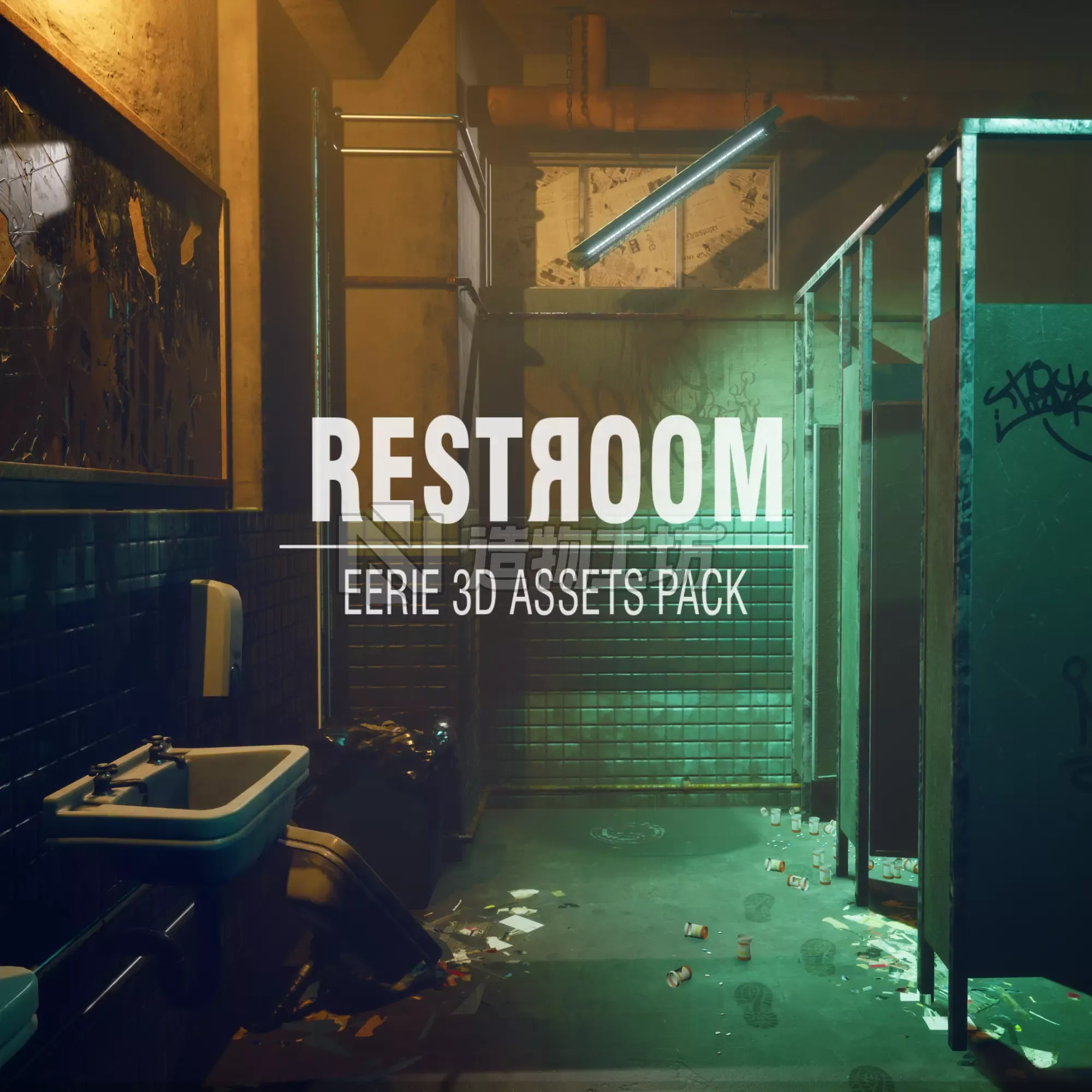 Creepy Public Bathroom Asset Pack Low-poly 3D model