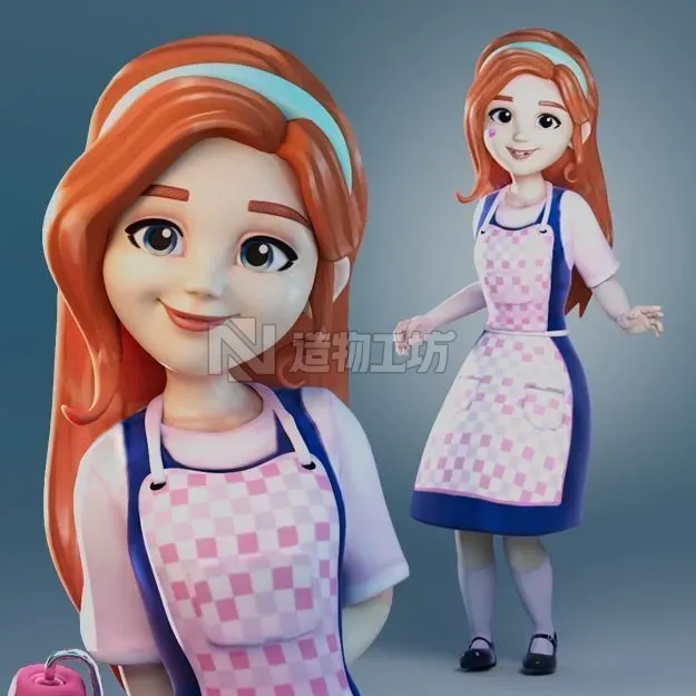 Cartoon Girl Home Design Rigged Low-poly 3D model