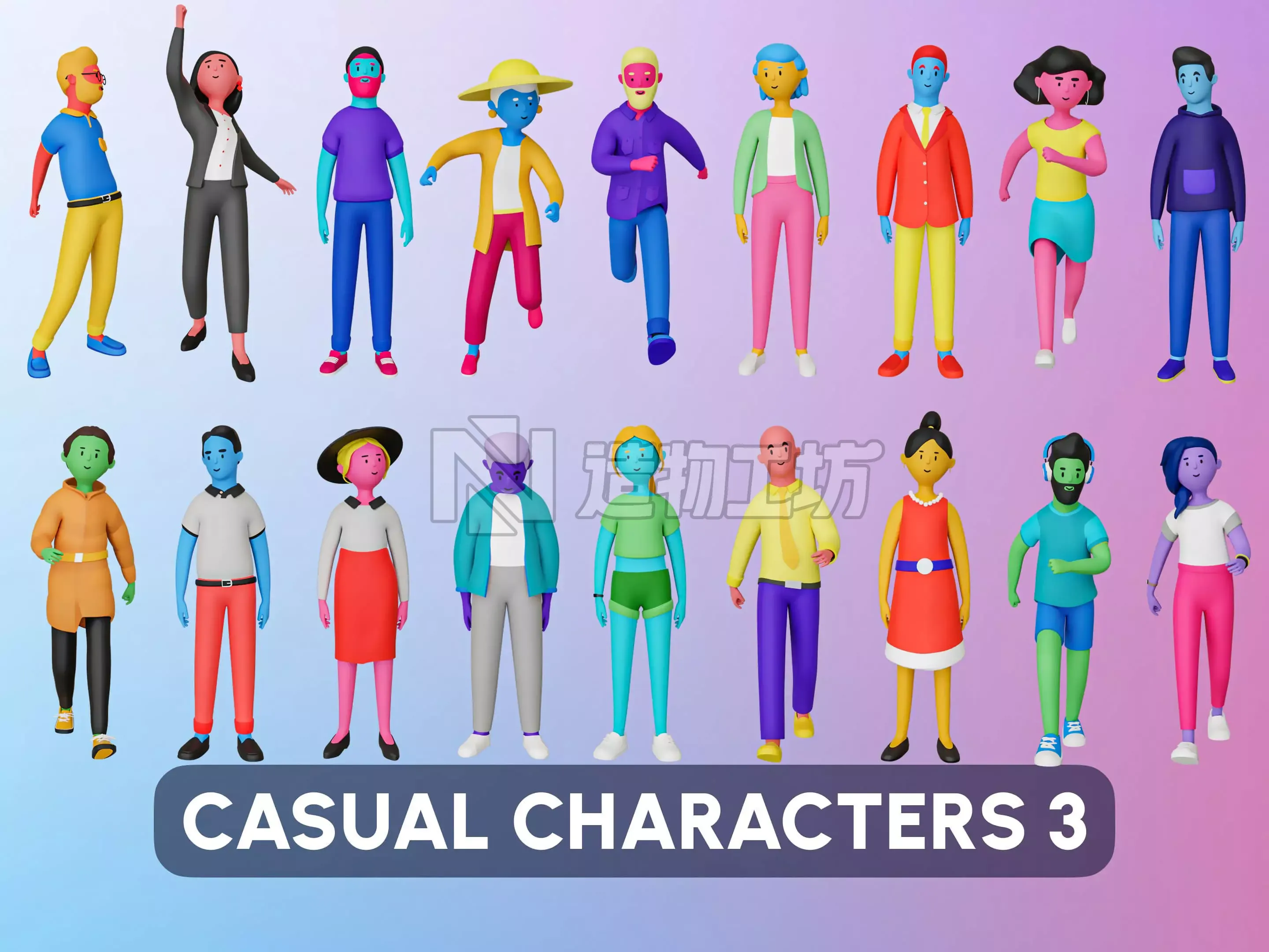 Casual Characters 3  Low-poly 3D model