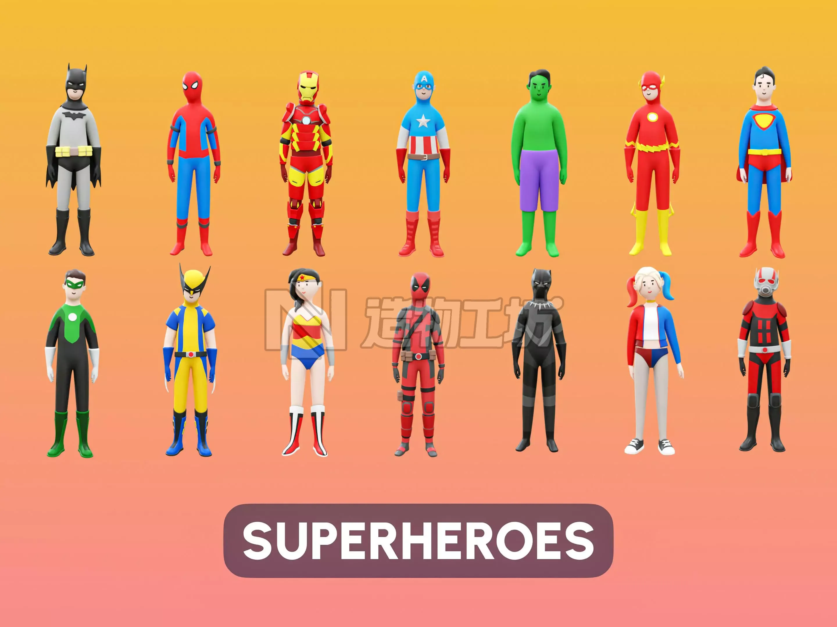 Superheroes Low-poly 3D model