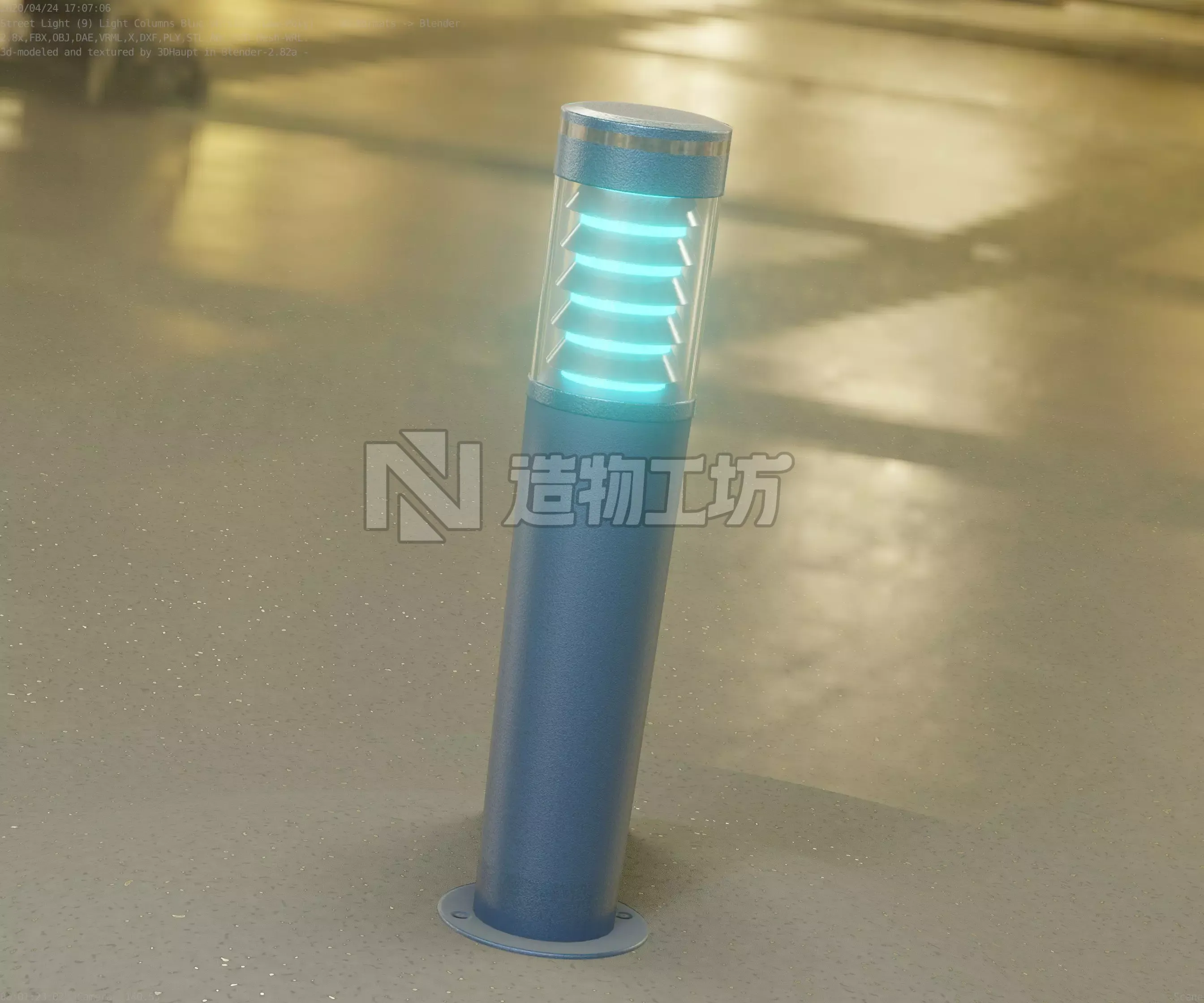 Low-Poly Blue Light Column 20 - Street Light Set-9 Low-poly 3D model