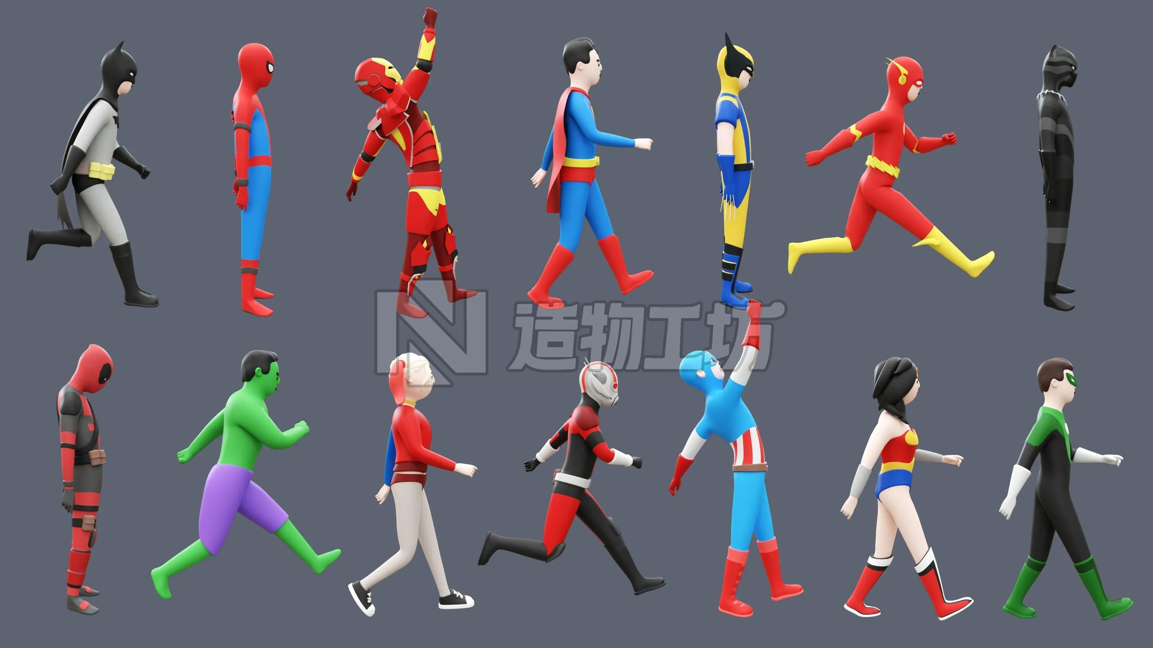 Superheroes Low-poly 3D model