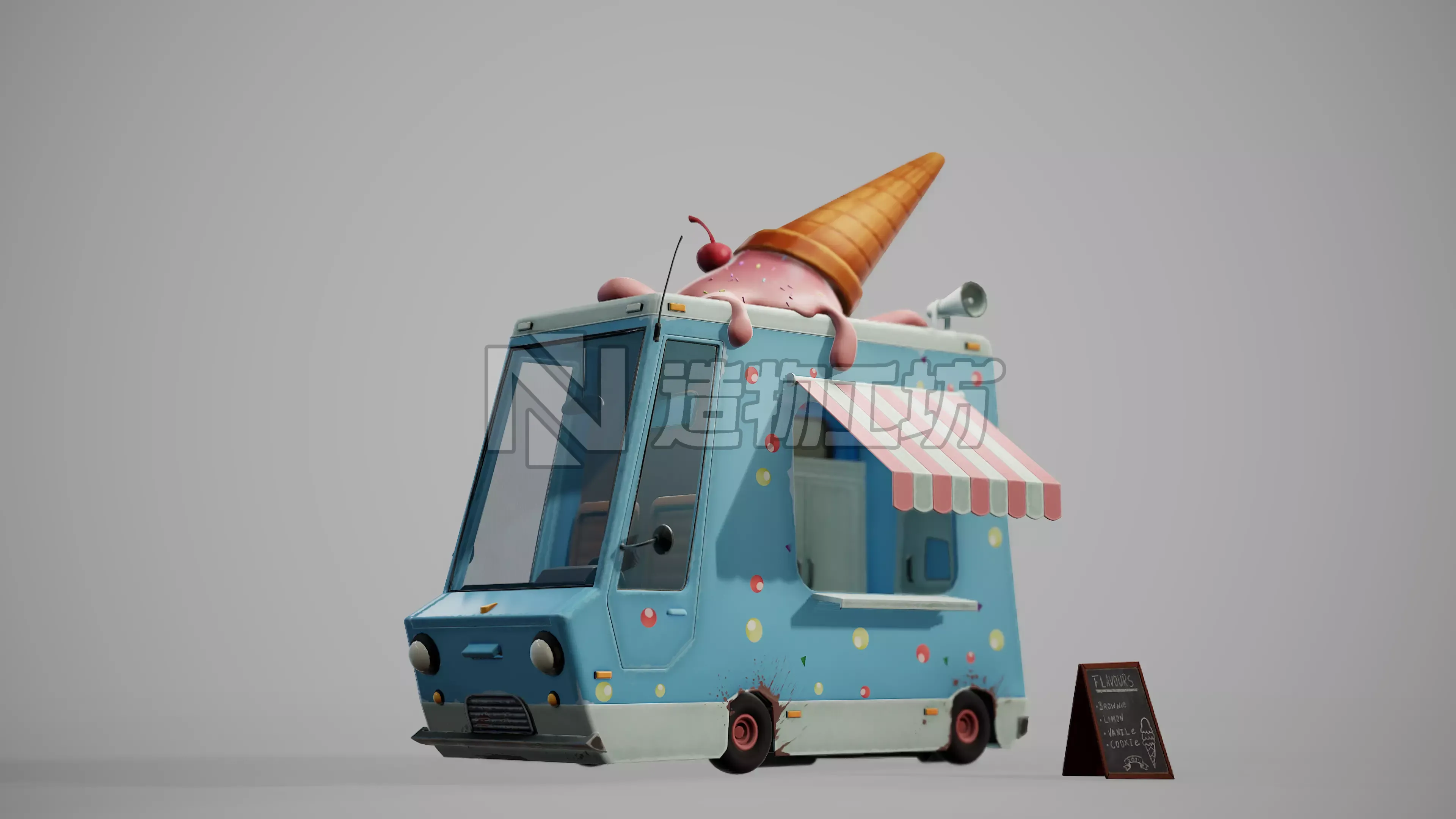 Ice Cream Van Low-poly 3D model