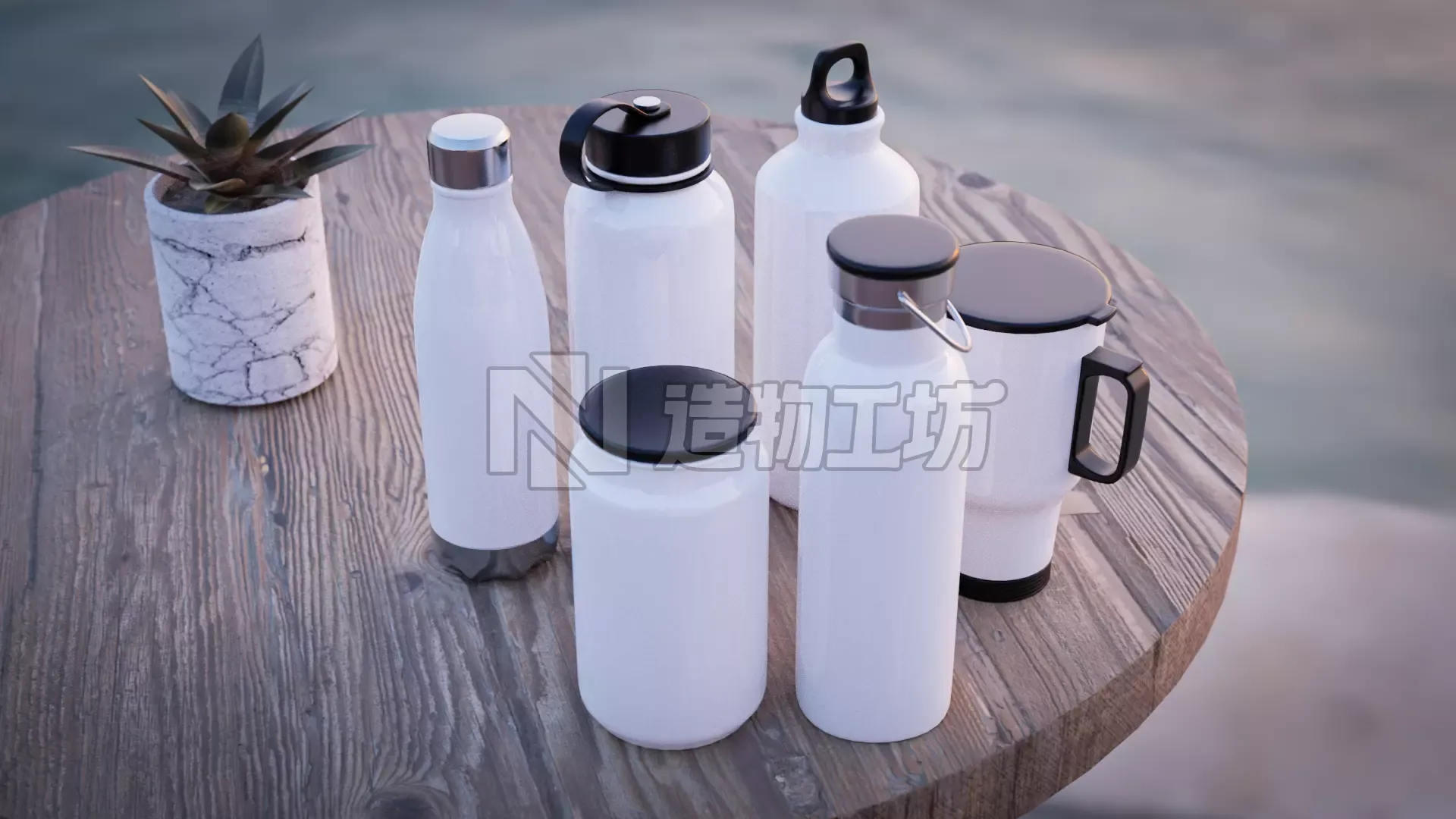 The Set Metallic Bottle Low-poly 3D model