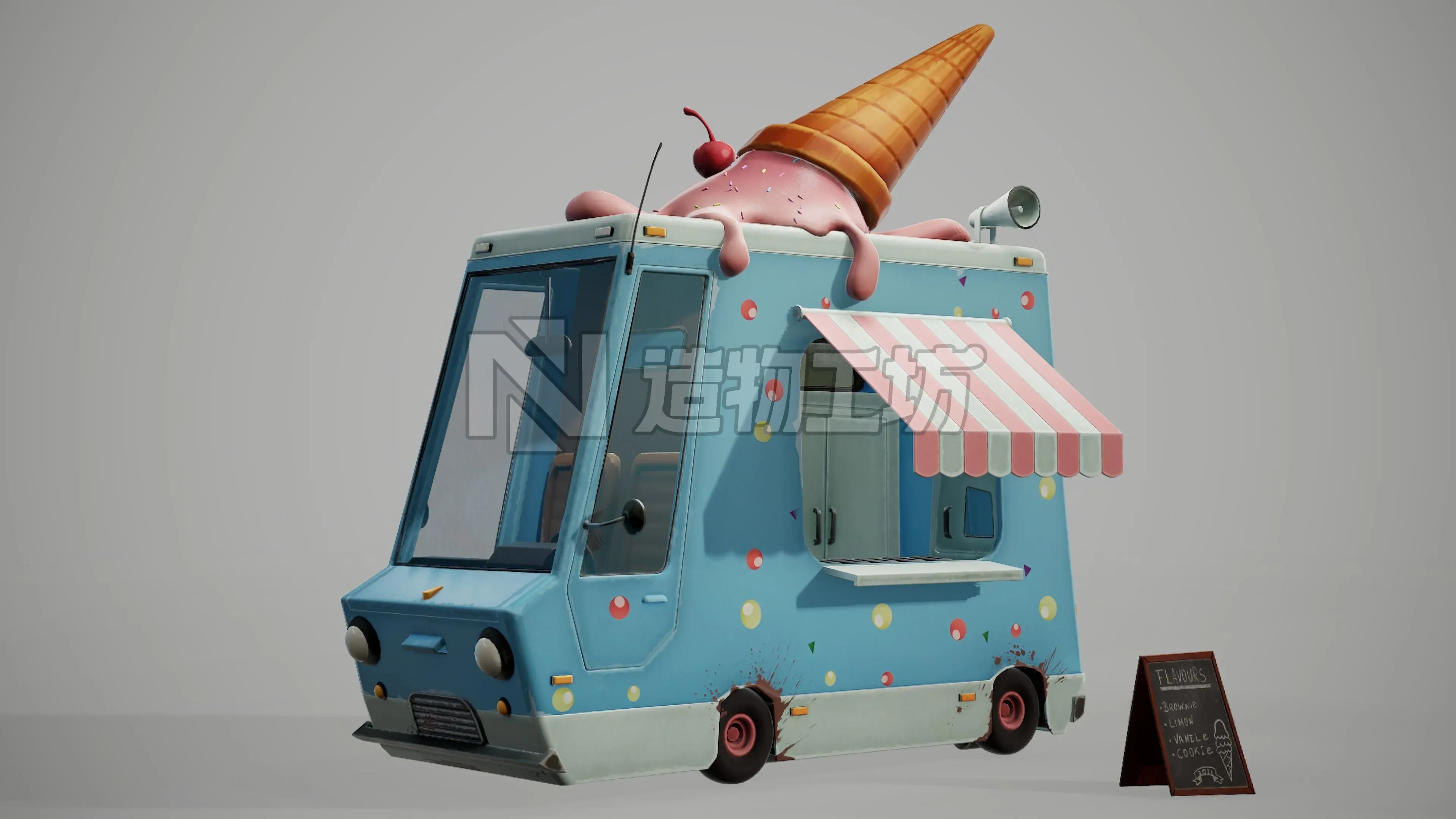 Ice Cream Van Low-poly 3D model