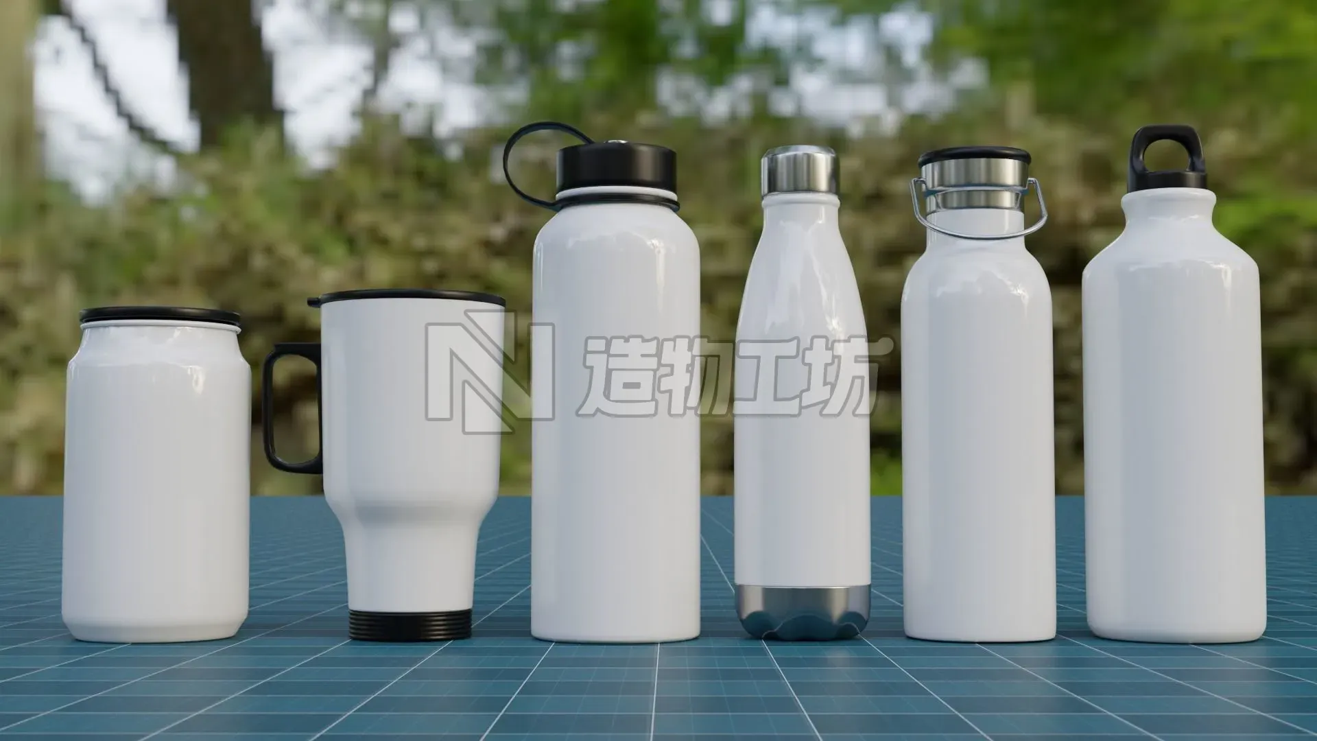 The Set Metallic Bottle Low-poly 3D model