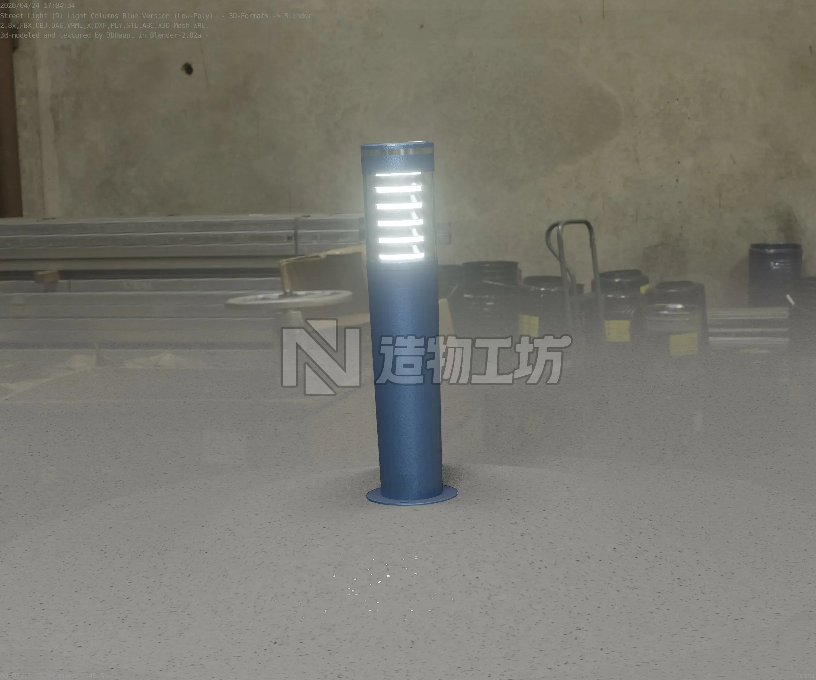 Low-Poly Blue Light Column 20 - Street Light Set-9 Low-poly 3D model