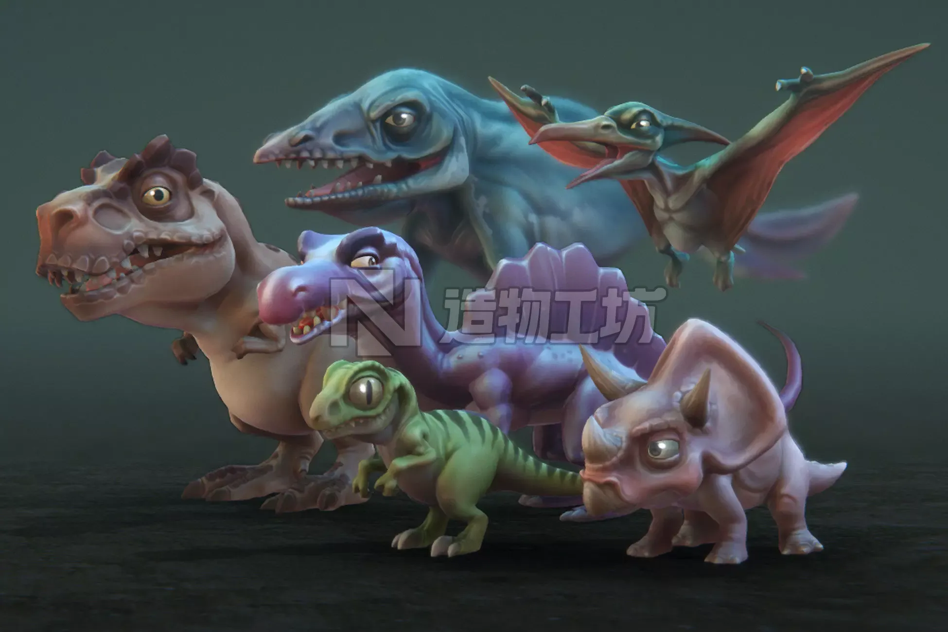 Toon Dinosaurs Low-poly 3D model
