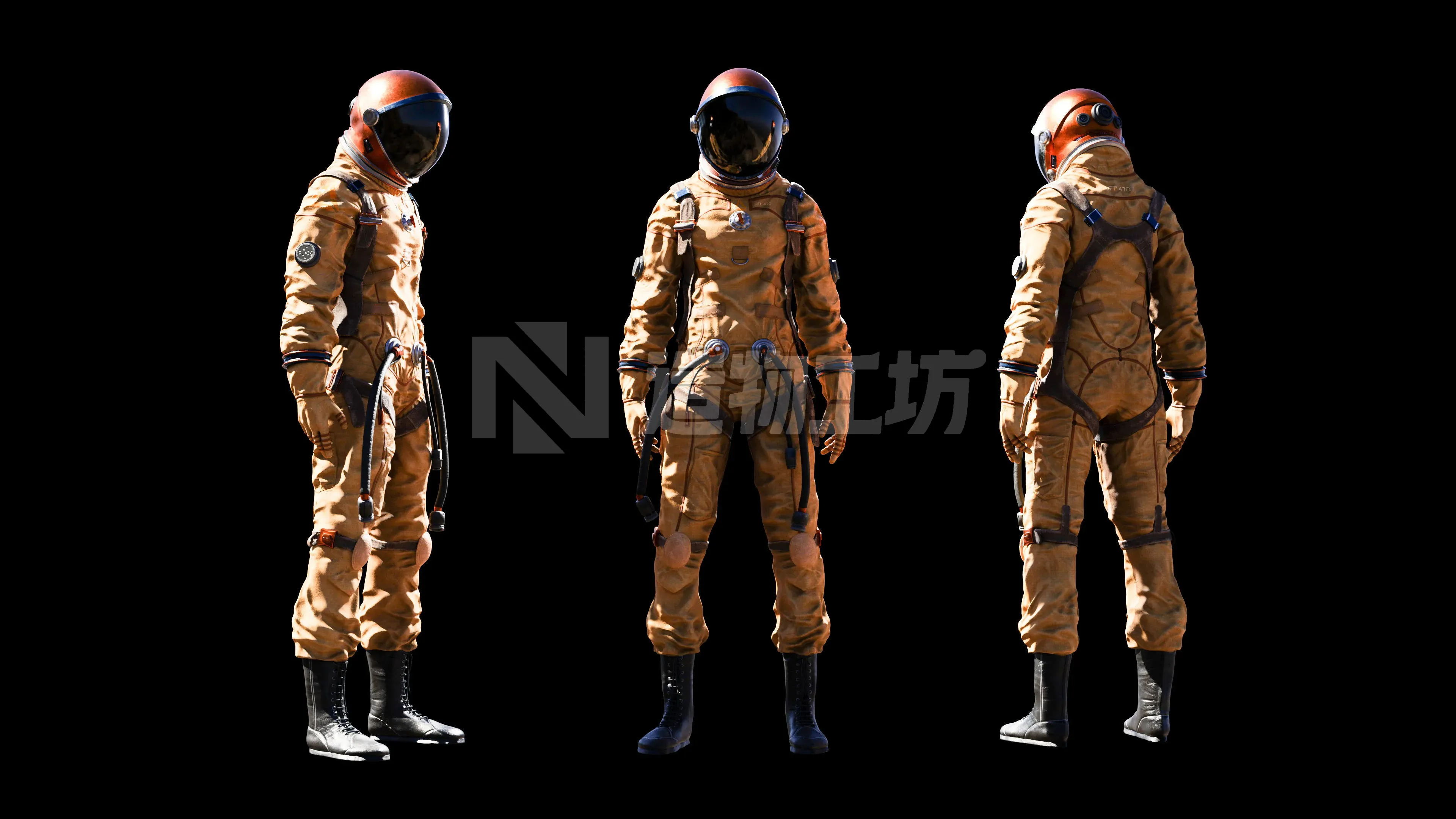 Midpoly female astronaut 3D model Low-poly 3D model