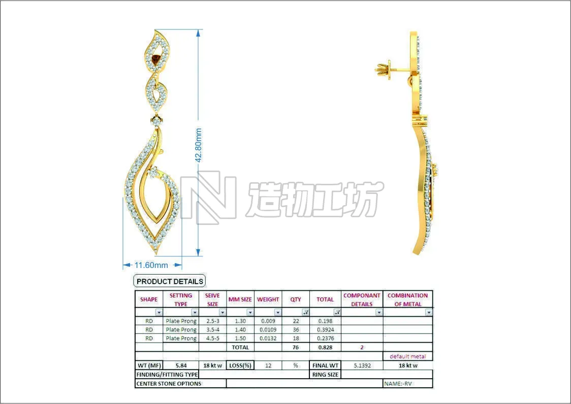 Women Earring 3DM STL OBJ FBX Render Details 3D print model